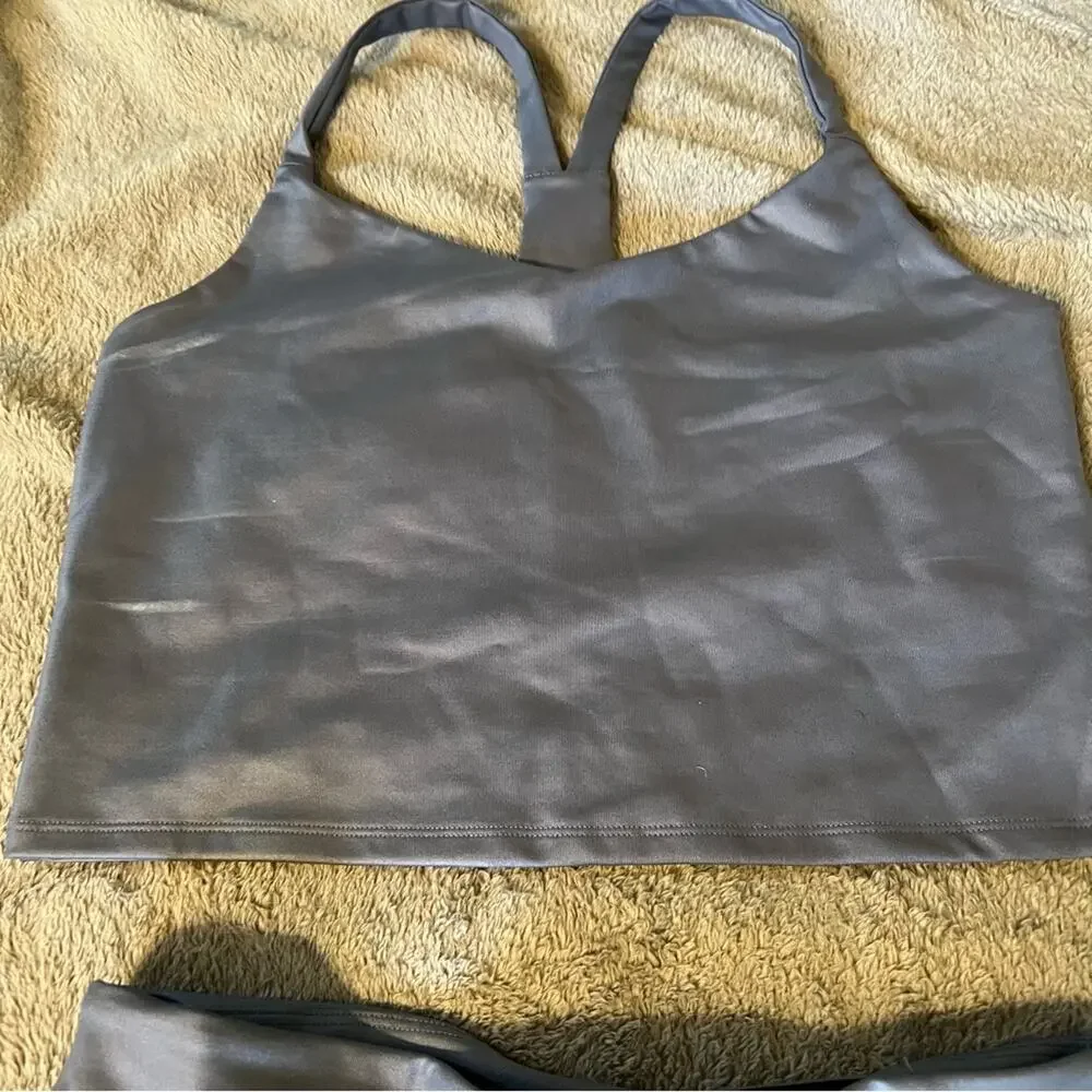 Abercrombie & Fitch Metallic Crop Top and Bike Shorts Set Athleisure Size Medium - Picture 5 of 9